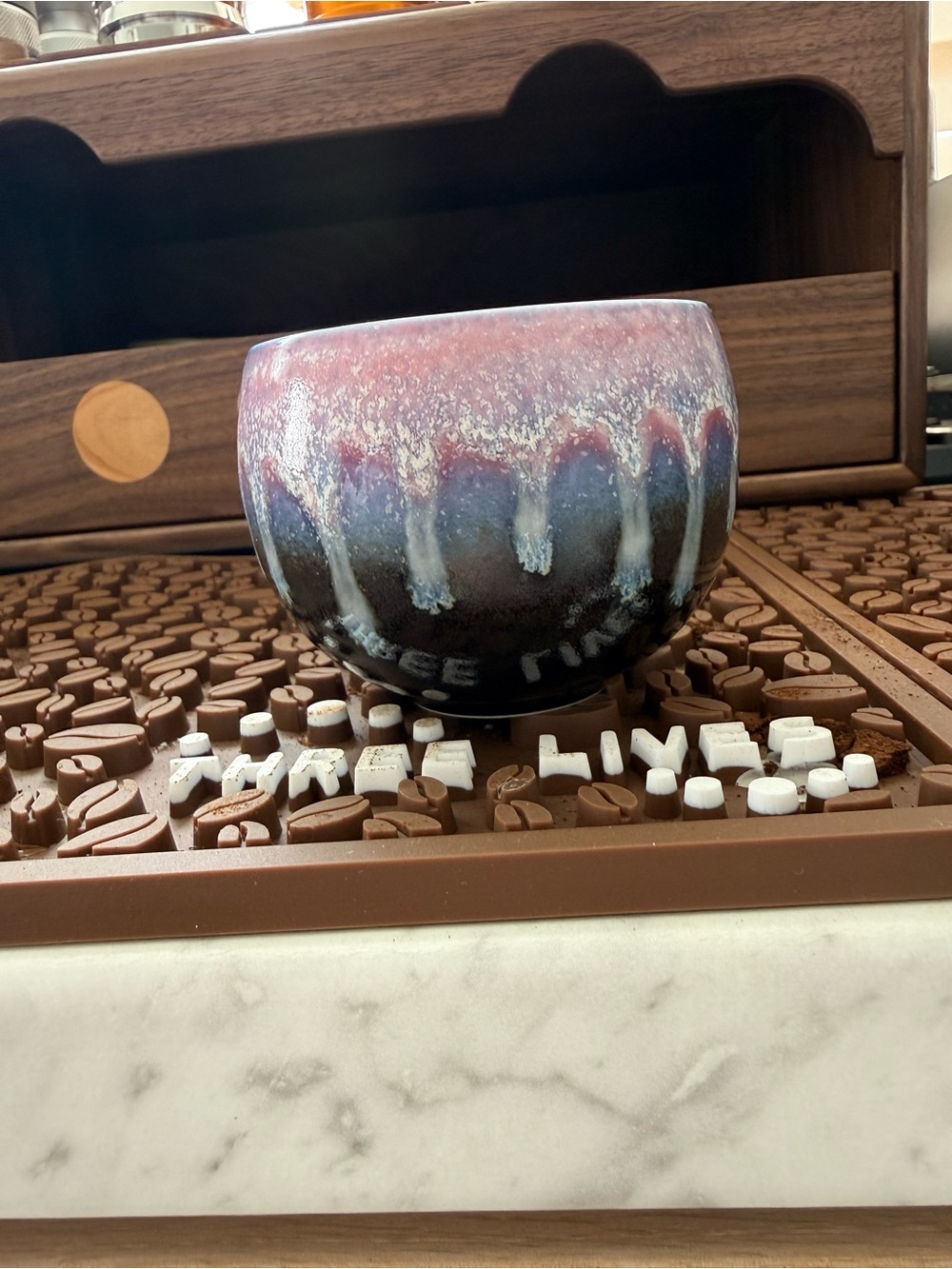 Handcrafted Ceramic Art cup in Blue and Pink Glaze